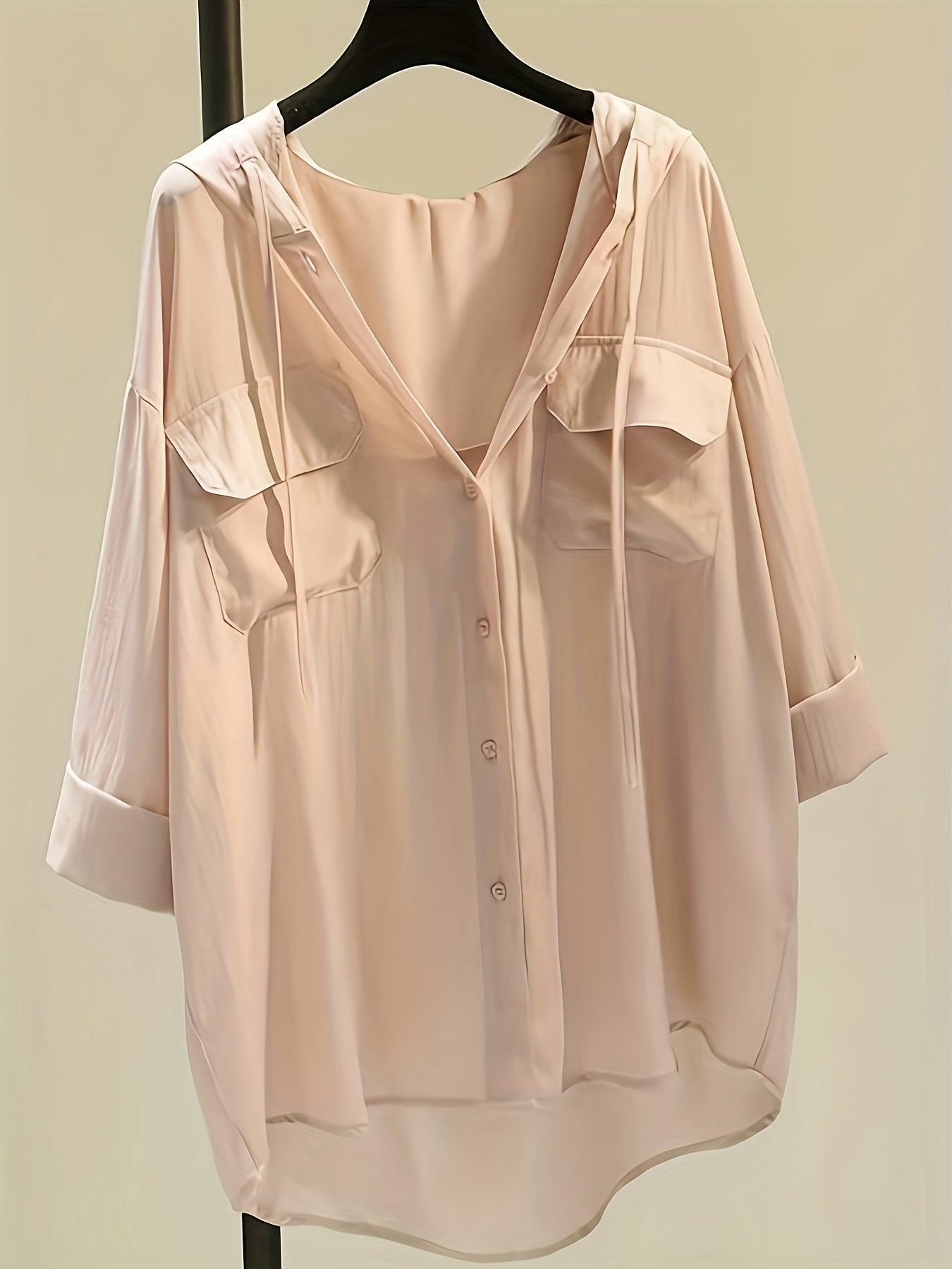 Mode North | Solid Hooded Button Blouse