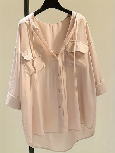 Mode North | Solid Hooded Button Blouse
