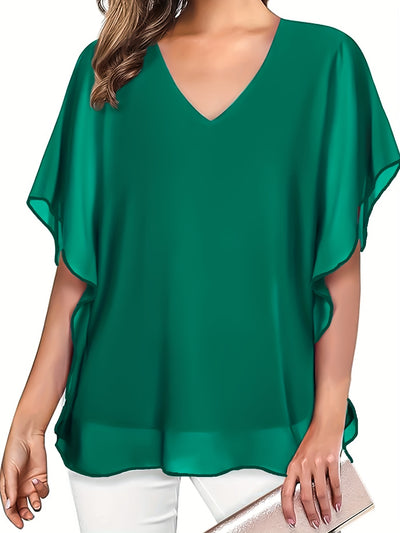 Mode North | Solid V-Neck Chiffon Blouse
