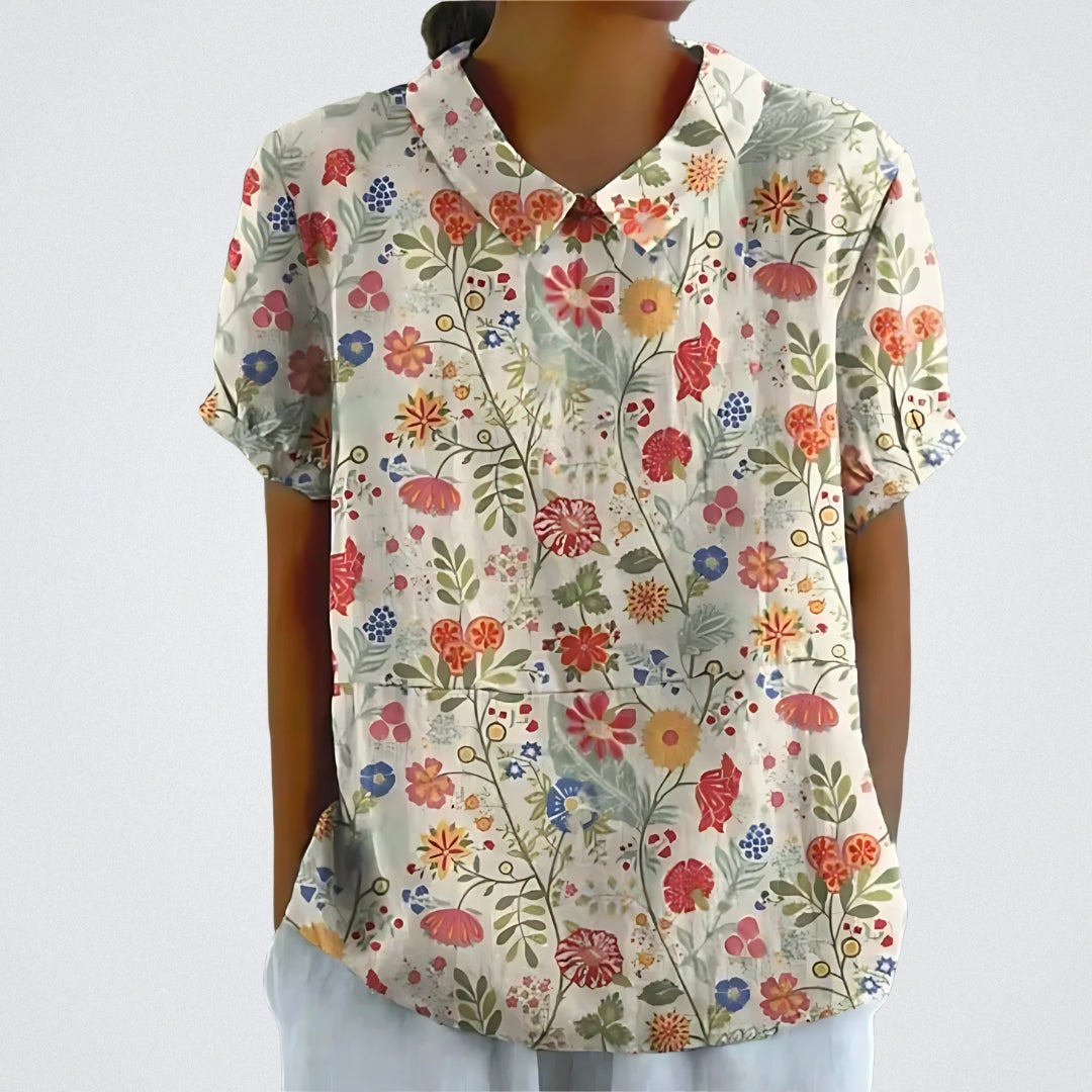 Linda | Floral linen blouse