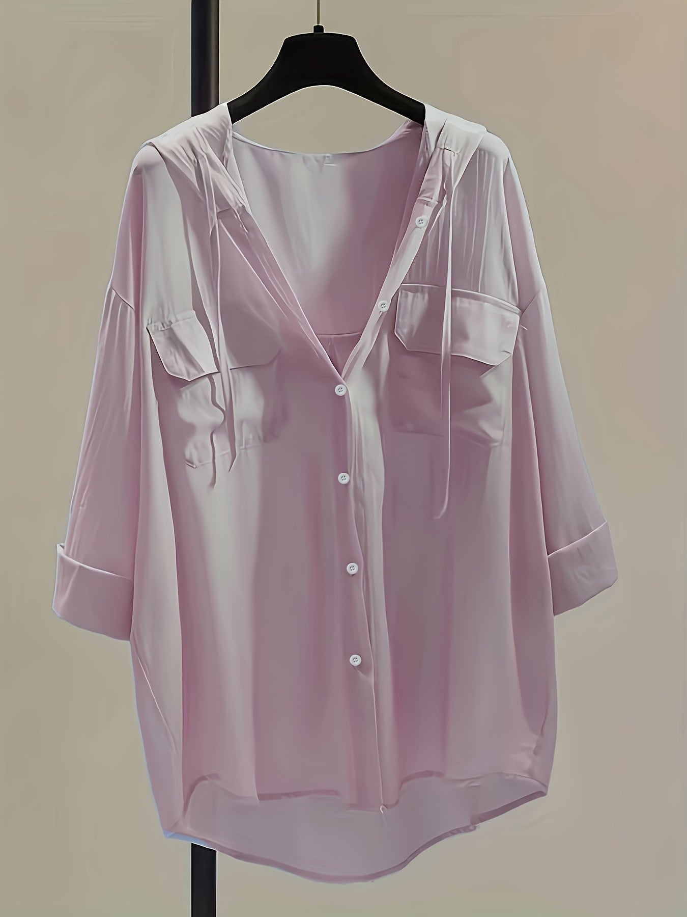 Mode North | Solid Hooded Button Blouse