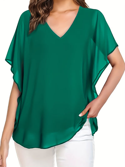 Mode North | Solid V-Neck Chiffon Blouse