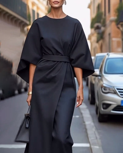 Celestine™ | Elegant Dress with Lantern Sleeves and Belt