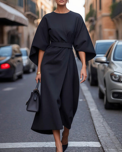 Celestine™ | Elegant Dress with Lantern Sleeves and Belt