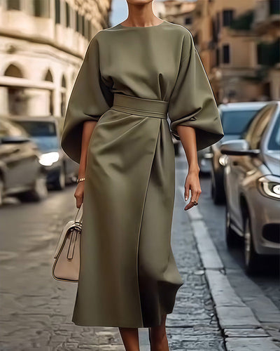 Celestine™ | Elegant Dress with Lantern Sleeves and Belt