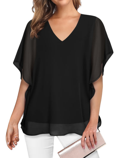 Mode North | Solid V-Neck Chiffon Blouse