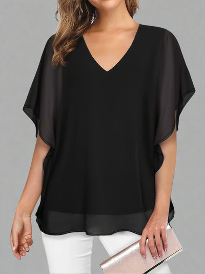 Mode North | Solid V-Neck Chiffon Blouse