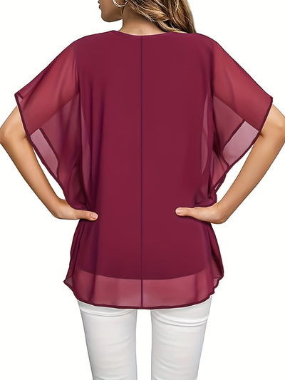 Mode North | Solid V-Neck Chiffon Blouse