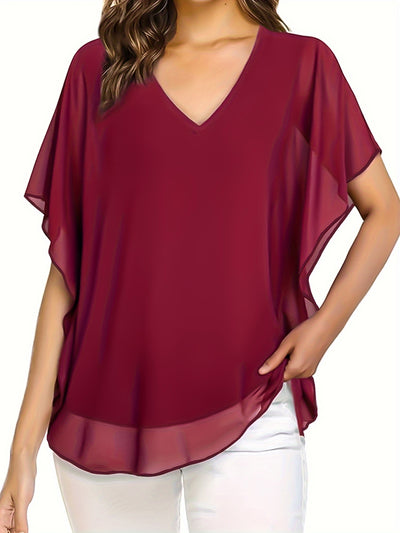 Mode North | Solid V-Neck Chiffon Blouse