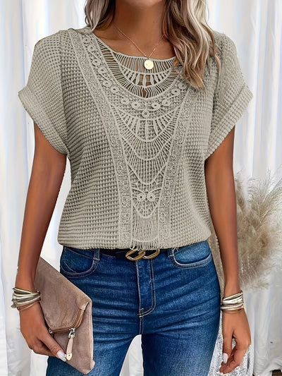 Mode North | Lace Splicing Crew Neck T-Shirt