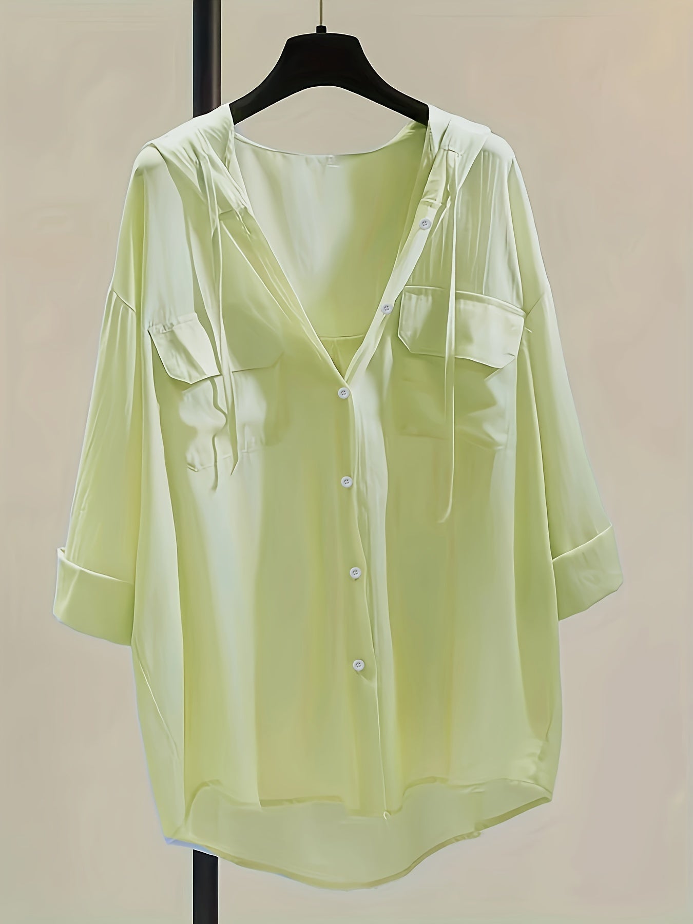 Mode North | Solid Hooded Button Blouse