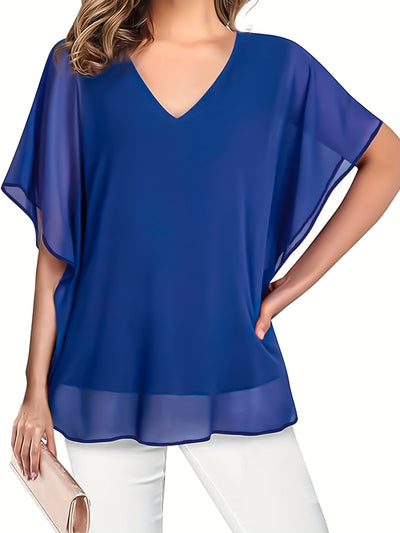 Mode North | Solid V-Neck Chiffon Blouse