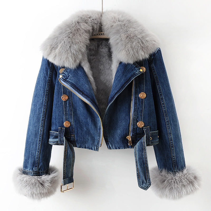 Cheryl™ Chic Faux Fur Denim Jacket