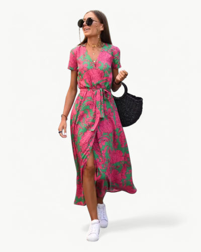 Désirée – Patterned Summer Dress with V-Neckline
