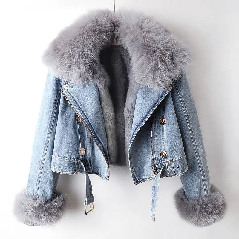 Cheryl™ Chic Faux Fur Denim Jacket