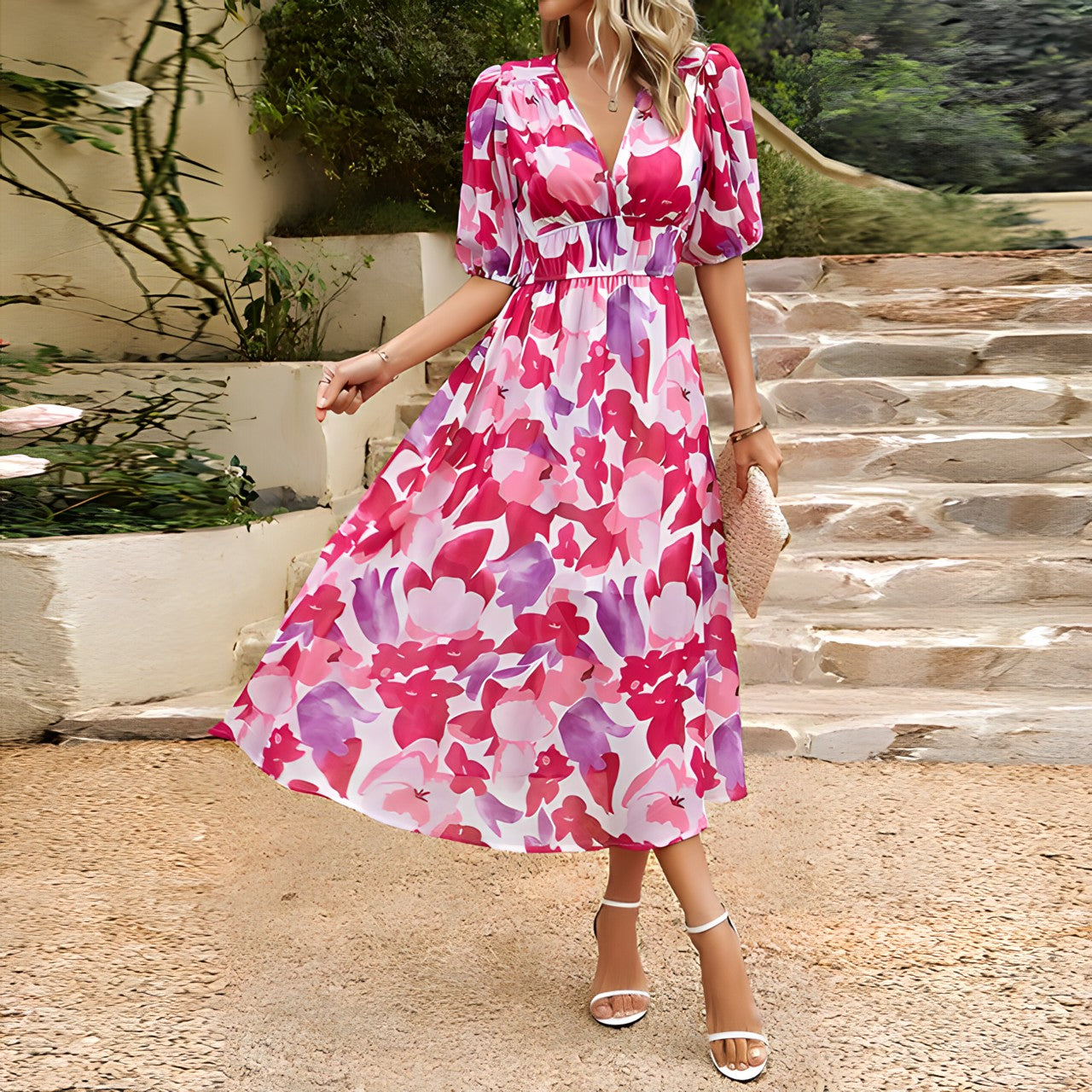 Claudia™ Chic V-Neck Midi Dress
