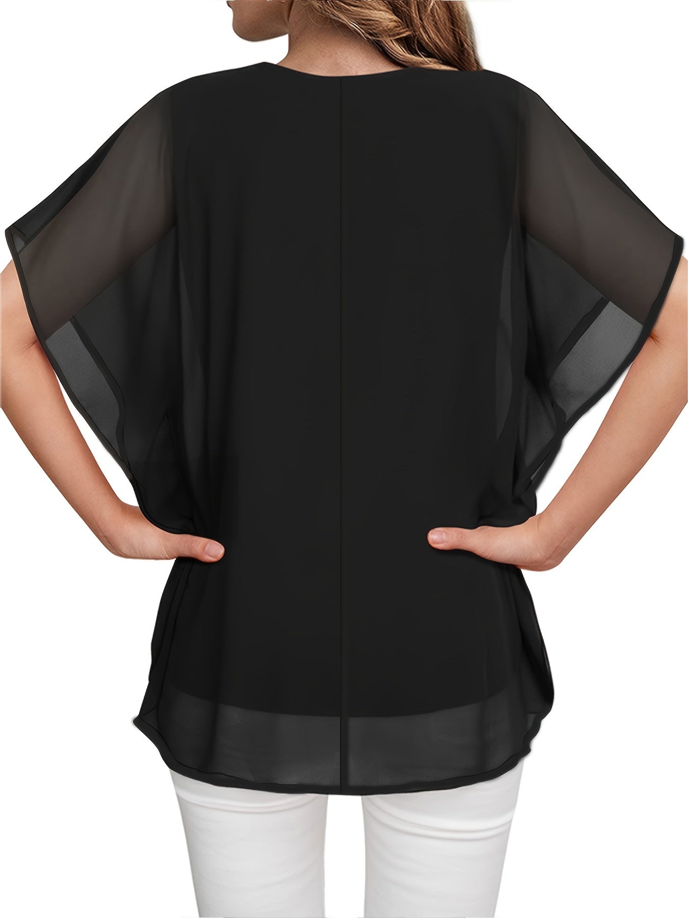 Mode North | Solid V-Neck Chiffon Blouse