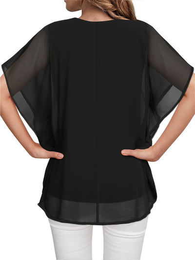 Mode North | Solid V-Neck Chiffon Blouse