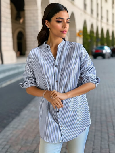 Mode North | Striped V-Neck Drop Shirt