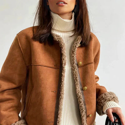 Lynda™ Elegant Shearling Button Jacket