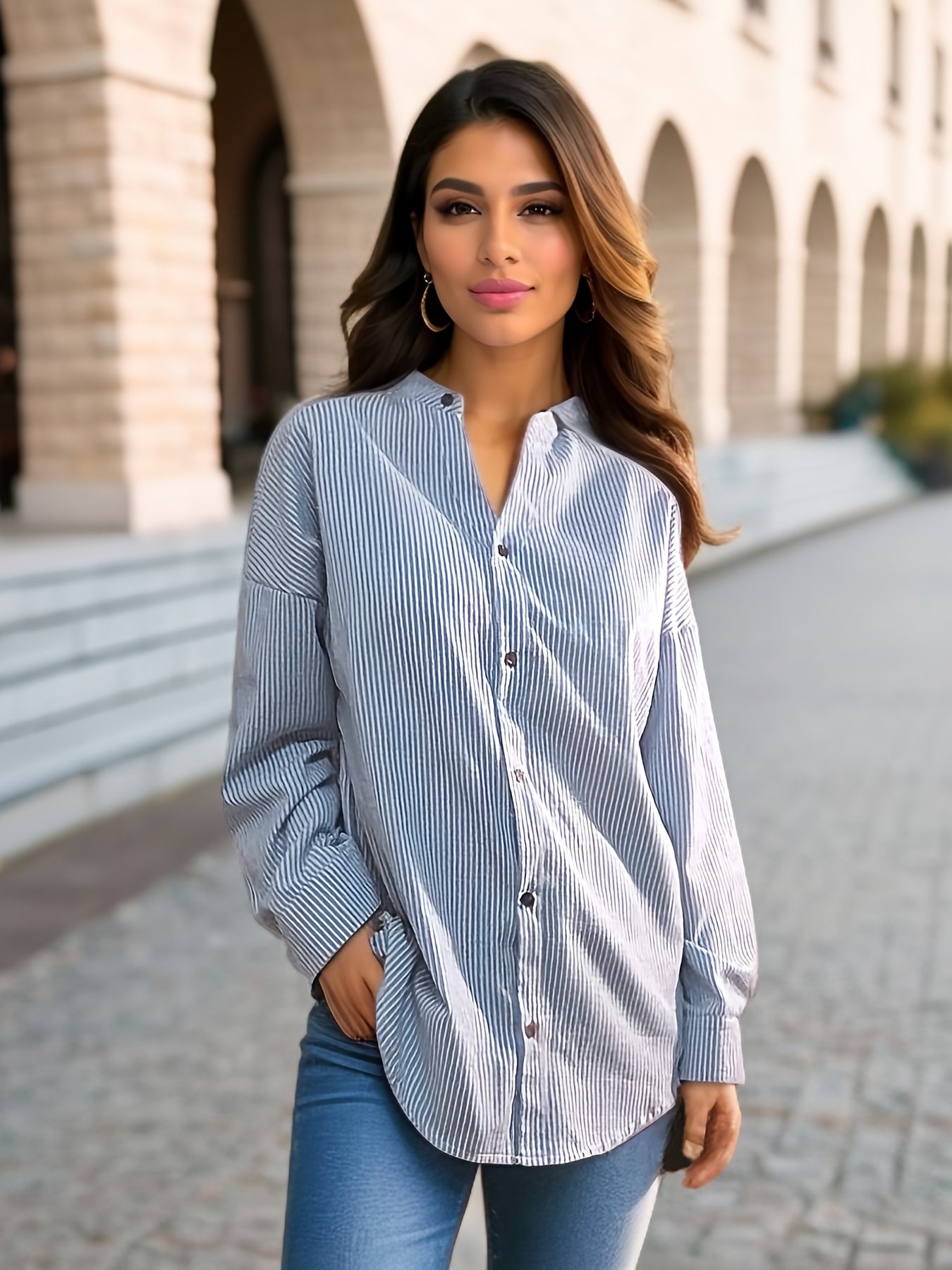 Mode North | Striped V-Neck Drop Shirt