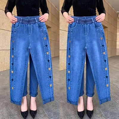 Chloé™ -  Women's Highly Elastic Jeans with Heart Motif Embroidery