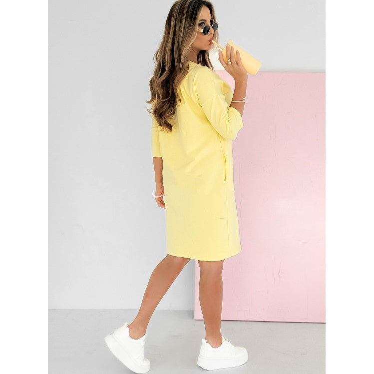 Elvire™ - Round Neck 3/4 Sleeve Dress with Pockets