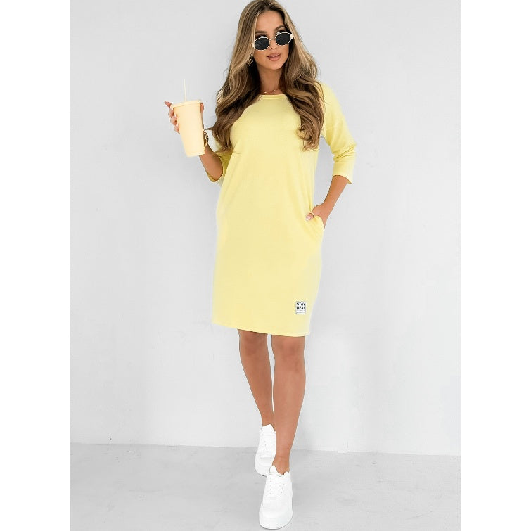 Elvire™ - Round Neck 3/4 Sleeve Dress with Pockets